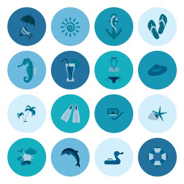 Yaz ve plaj basit düz simgeler