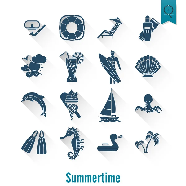 Summer and Beach Simple Flat Icons — Stock Vector