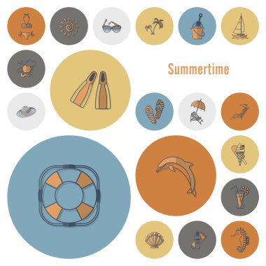 Yaz ve plaj basit düz simgeler