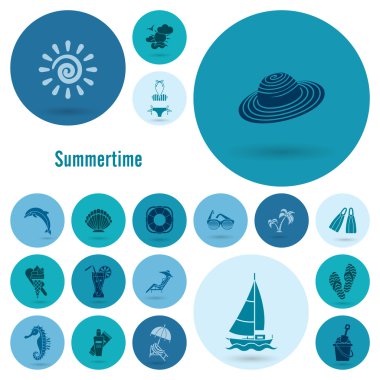 Yaz ve plaj basit düz simgeler
