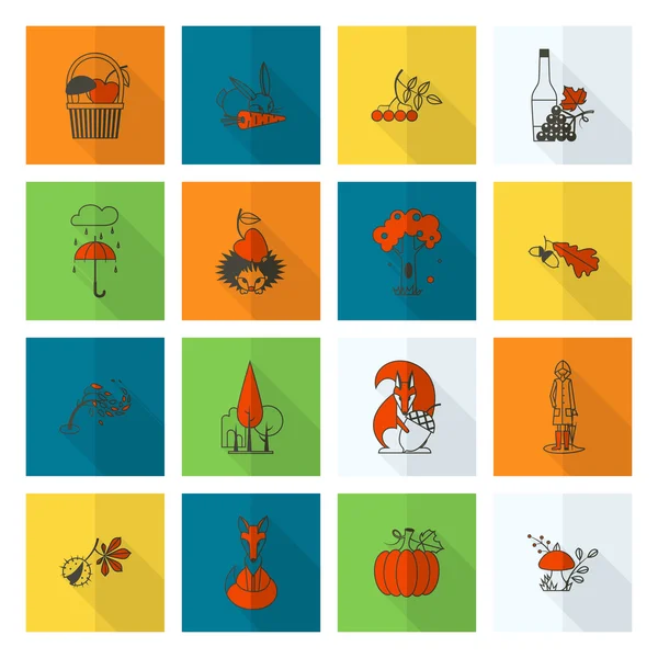 Conjunto de iconos planos de otoño — Vector de stock