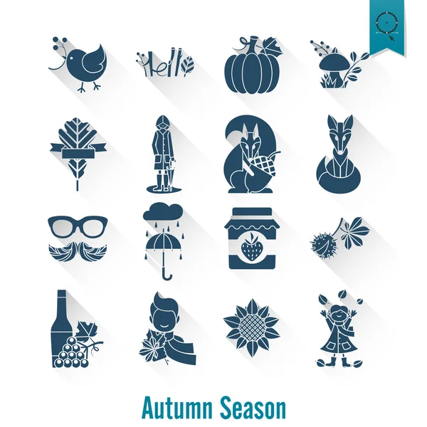 Set of Flat Autumn Icons — Stock Vector