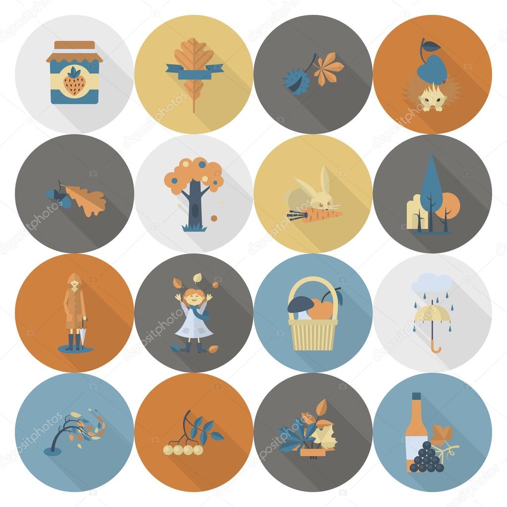 Set of Flat Autumn Icons