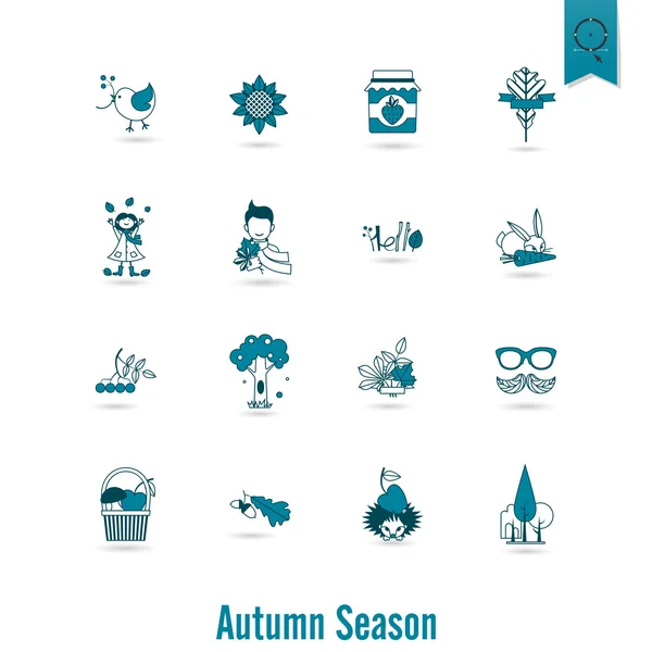 Conjunto de iconos planos de otoño — Vector de stock