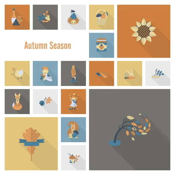 Conjunto de iconos planos de otoño — Vector de stock