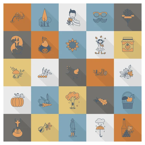 Conjunto de iconos planos de otoño — Vector de stock