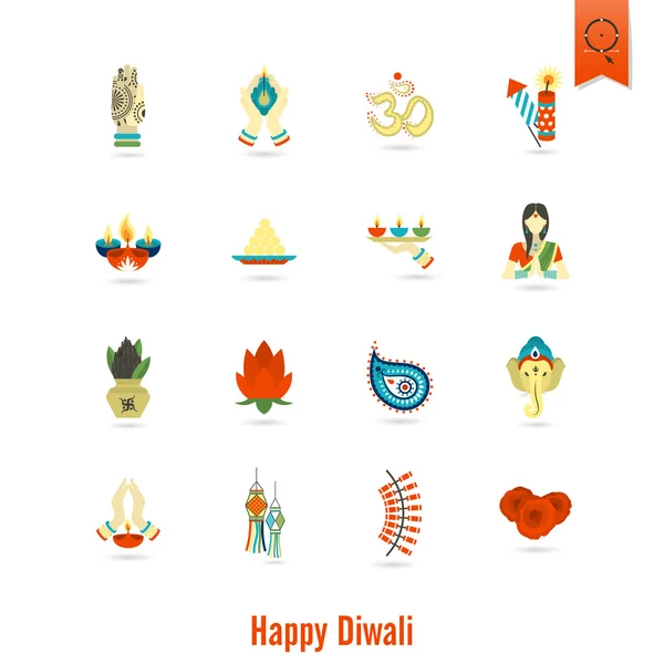 Diwali. Indiase Festival pictogrammen — Stockvector