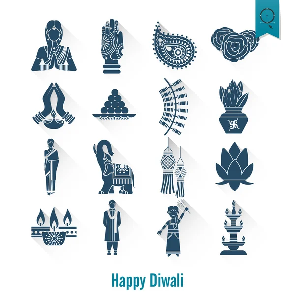 Diwali. Indian Festival Icons — Stock Vector