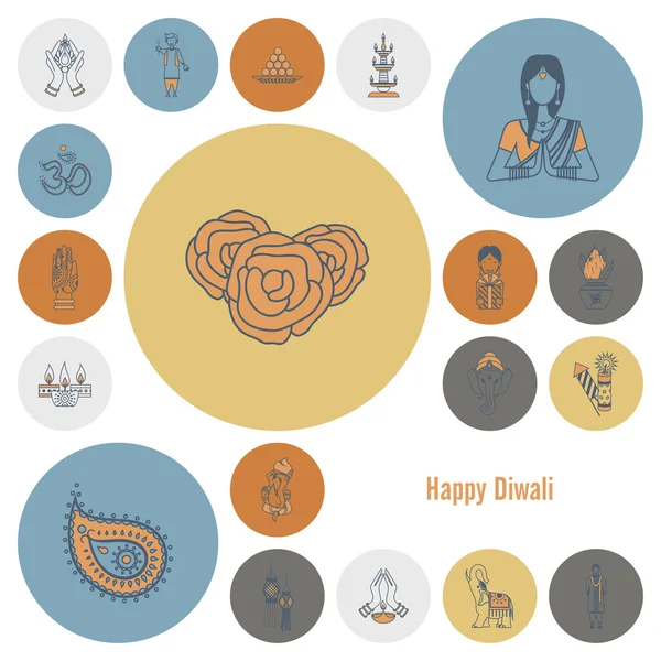 Diwali. Iconos del Festival Indio — Archivo Imágenes Vectoriales