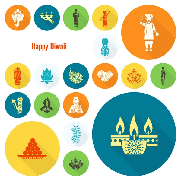 Diwali. Iconos del Festival Indio — Archivo Imágenes Vectoriales