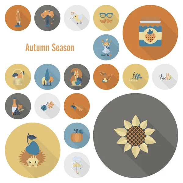 Reihe flacher Herbstsymbole — Stockvektor