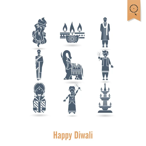 Diwali. Indian Festival Icons — Stock Vector