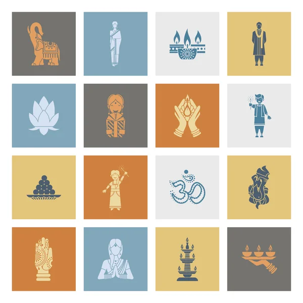 Diwali. Indiase Festival pictogrammen — Stockvector