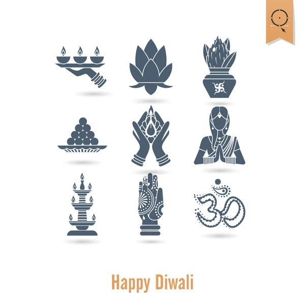 Diwali. Hint Festivali simgeler — Stok Vektör