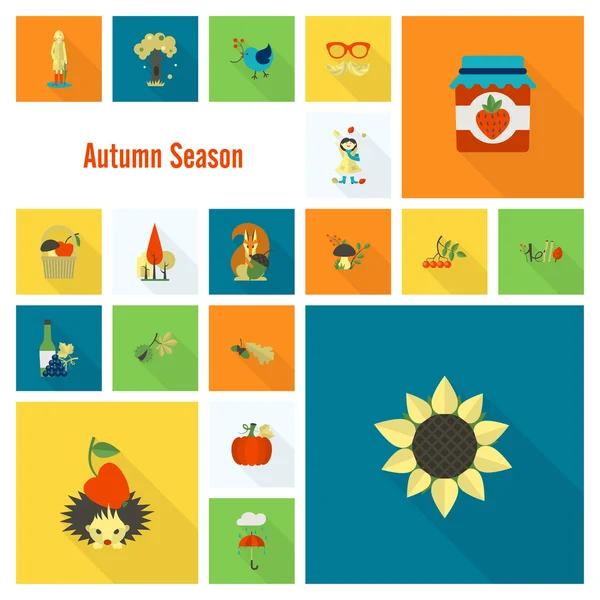 Conjunto de iconos planos de otoño — Vector de stock