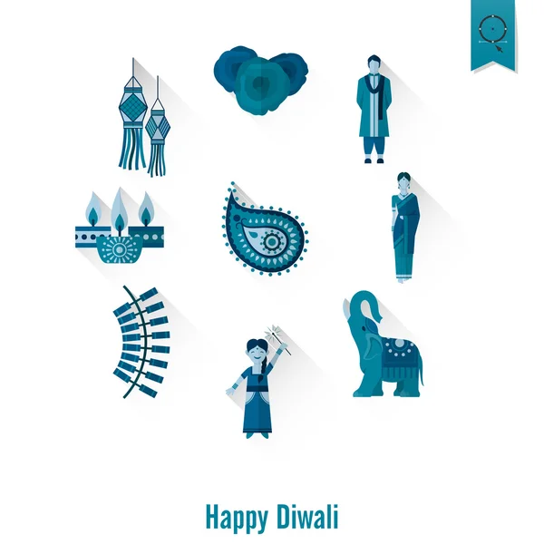 Diwali. Indian Festival Icons — Stock Vector