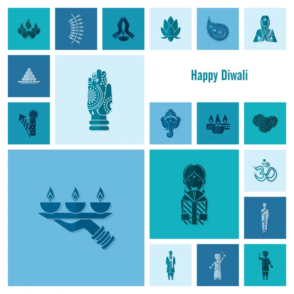 Diwali. Indiska Festival ikoner — Stock vektor
