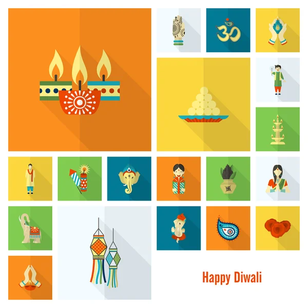 Diwali. Indian Festival Icons — Stock Vector