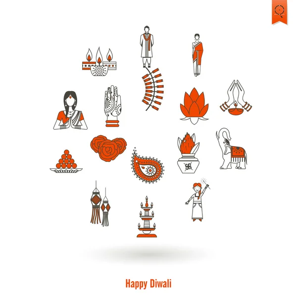 Diwali. Icônes Festival indien — Image vectorielle