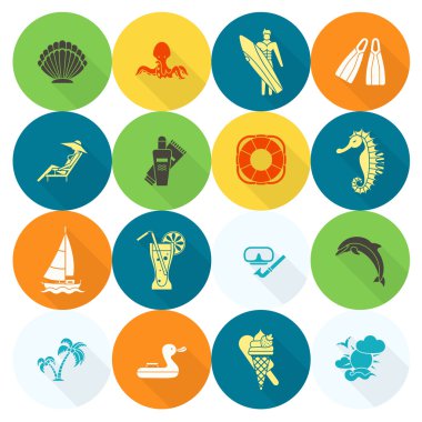 Yaz ve plaj basit düz simgeler