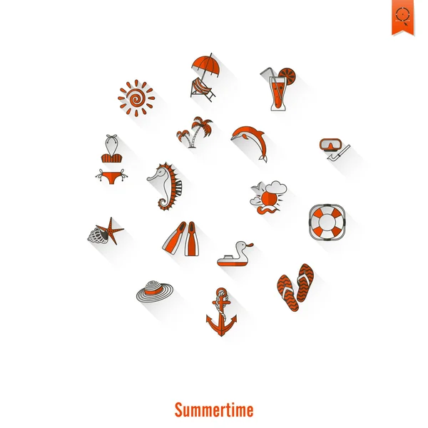 Summer and Beach Simple Flat Icons — Stock Vector