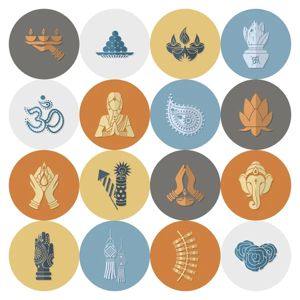 Diwali. Indiase Festival pictogrammen — Stockvector