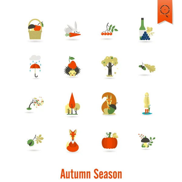 Set of Flat Autumn Icons — Stock Vector