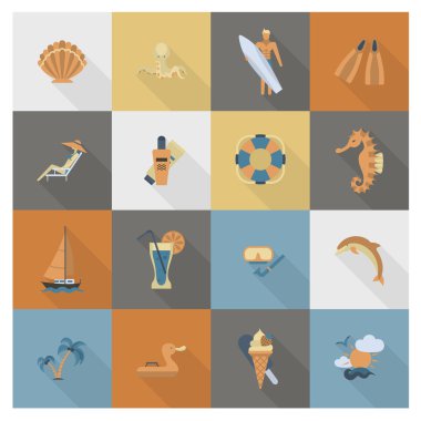 Yaz ve plaj basit düz simgeler