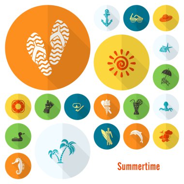 Yaz ve plaj basit düz simgeler