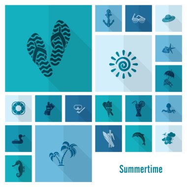 Yaz ve plaj basit düz simgeler