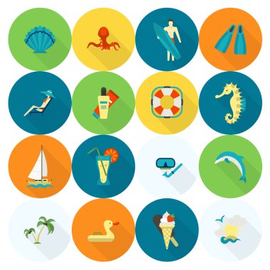 Yaz ve plaj basit düz simgeler