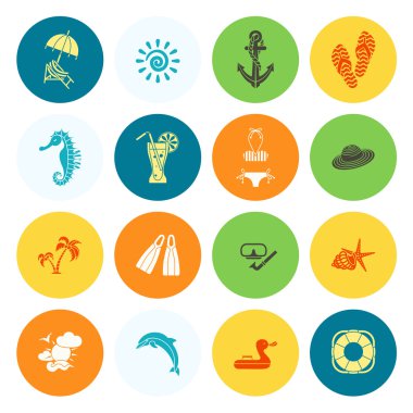 Yaz ve plaj basit düz simgeler