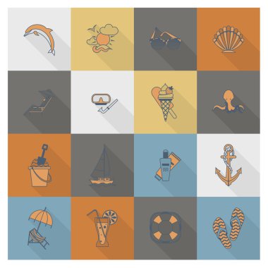 Yaz ve plaj basit düz simgeler