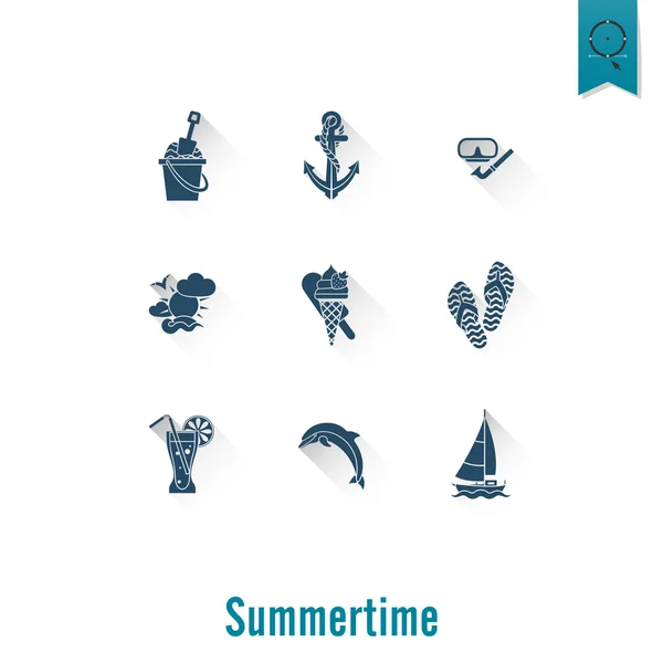 Summer and Beach Simple Flat Icons - Stok Vektor