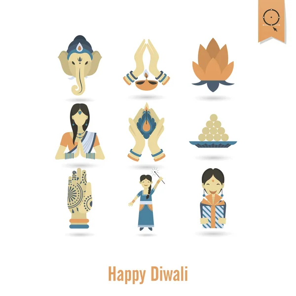 Diwali. Indische Festival-Ikonen — Stockvektor