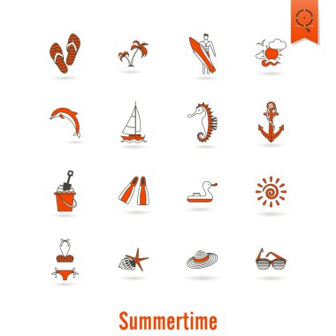 Yaz ve plaj basit düz simgeler