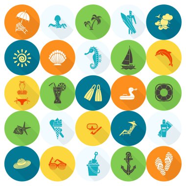 Yaz ve plaj basit düz simgeler