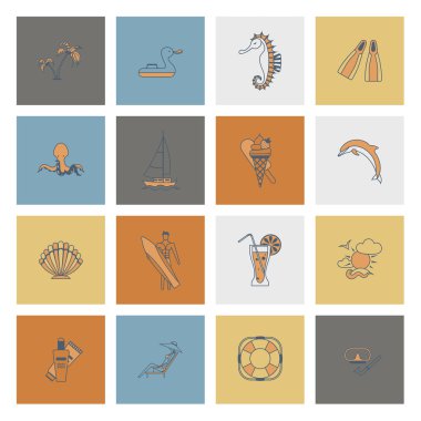 Yaz ve plaj basit düz simgeler