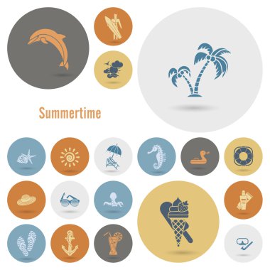 Yaz ve plaj basit düz simgeler