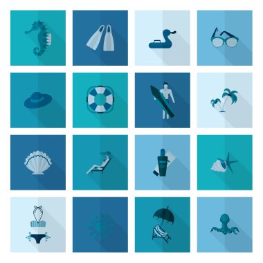 Yaz ve plaj basit düz simgeler