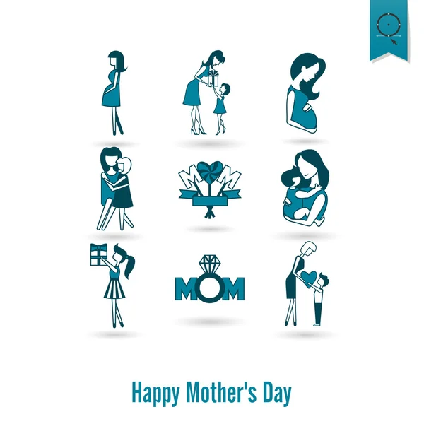 Feliz Día de las Madres Iconos — Vector de stock