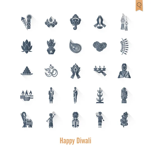 Diwali. Indiase Festival pictogrammen — Stockvector