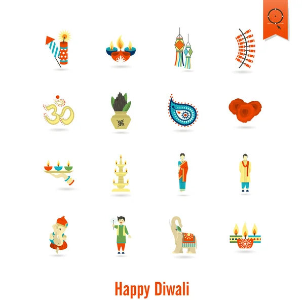 Diwali. Indyjskich festiwal ikony — Wektor stockowy