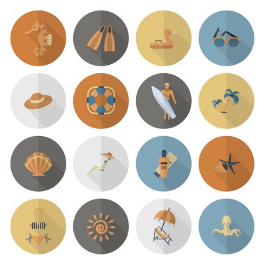 Yaz ve plaj basit düz simgeler