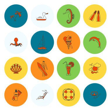 Yaz ve plaj basit düz simgeler