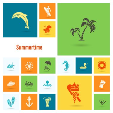 Yaz ve plaj basit düz simgeler