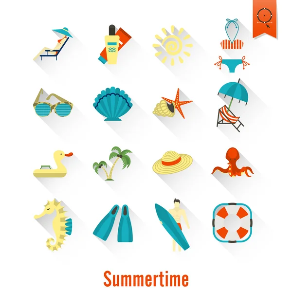 Verano y playa simples iconos planos — Archivo Imágenes Vectoriales