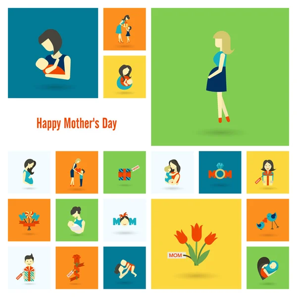 Feliz Día de las Madres Iconos — Vector de stock