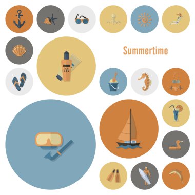 Yaz ve plaj basit düz simgeler