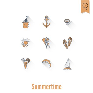 Yaz ve plaj basit düz simgeler